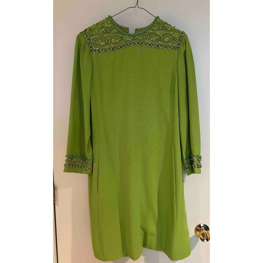 Vintage green dress embellished with sequins . size 14